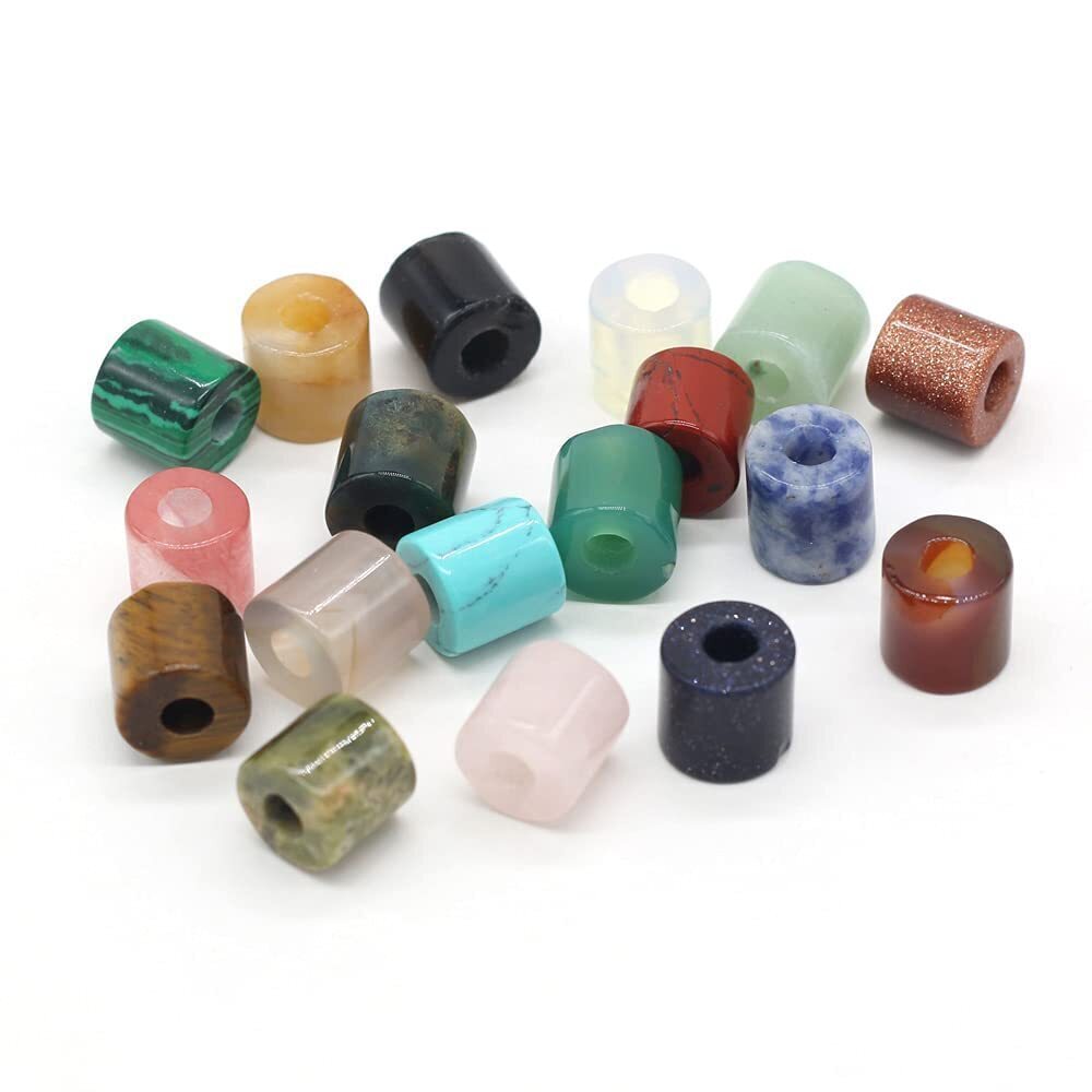6753 20 Pcs natural stone pendants hollow columnar mixed stone bead charms